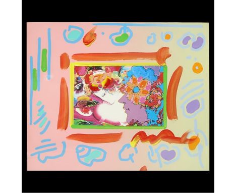 Peter Max, American (b. 1937) Acrylic on lithograph "Flower People". Signed. Measures 11-7/8" x 14", frame measures 23-7/8" x
