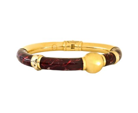 Vintage Italian 18 Karat Yellow Gold and Enamel Bangle Bracelet. Stamped 750, Italian hallmark and IP. Measures 2-3/8" interi