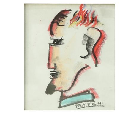 Attributed to: Enrico Prampolini, Italian (1894-1956) Chalk drawing on paper "Portrait Of Marinetti". Signed lower right. Mea