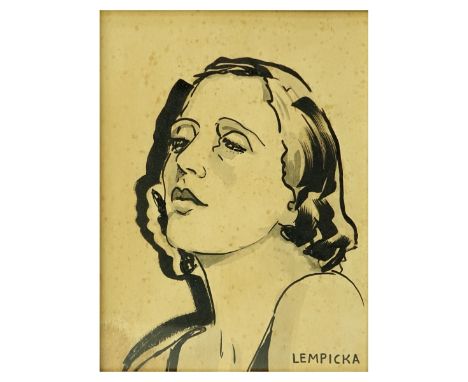 Attributed to: Tamara Lempica, Polish (1898-1980) Ink on Artist's Board, Portrait of a Woman. Signed lower right. Measures 9-