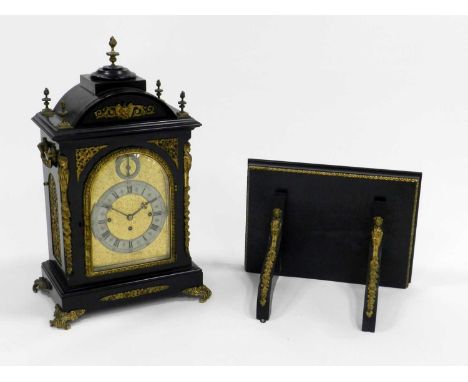 An imposing late 19th century, 18th century style, ebonised and gilt metal mounted, three-train bracket clock, with 'flame' f