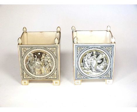 A pair of Minton tile jardinieresdated 1881designed by John Moyr Smith (1834-1912), of square form, of square form, each of t