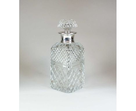 A silver mounted cut glass decanter, Preece &amp; Williscombe, London 1963, 24cm high