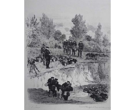 Auguste Lançon (French 1836-1885), etchings from Franco-Prussian War dated August 1870-January 1871, titled and signed in the