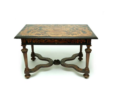 A 19th century, late 17th century style, Dutch walnut and ebonised side tableThe rectangular marquetry top in the style of Ja