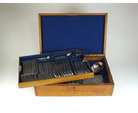 A Victorian cased canteen of silver flatware, George Adams for Chawner &amp; Co, London 1870, comprising; twelve tablespoons,