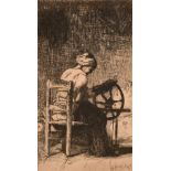 Paul Van Ryssel after J. F. Millet, 'La Frileuse', etching, initialled and signed in the plate,