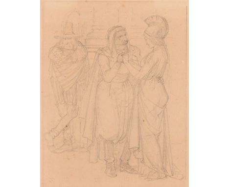 John Tenniel (1820-1914), Britannia and two male figures, pencil, signed with initials, with another sketch verso, sheet size
