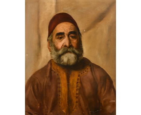 R. Wilson, Circa 1887, a portrait of a man in a Tarboush hat, oil on canvas, signed and dated, 23" x 18.5" (58.5 x 47cm), wit