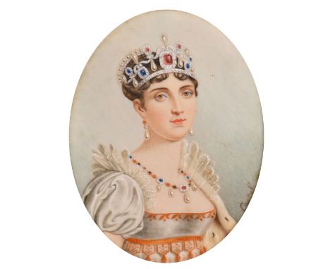 Castel, 19th Century French School, a miniature portrait of Empress Josephine, watercolour and bodycolour on ivory, signed, 3