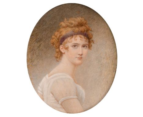 Jerome Girardier (19th Century) French School, a miniature portrait of Mme. Recamier in a white dress, watercolour on  ivory,