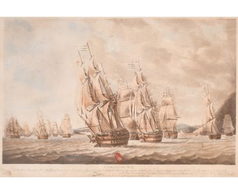 Robert Dodd, Gibraltar Bay, The Battle of Algericas, possibly a later lithograph, 19.5" x 28.5" (49.5 x 72.5cm).