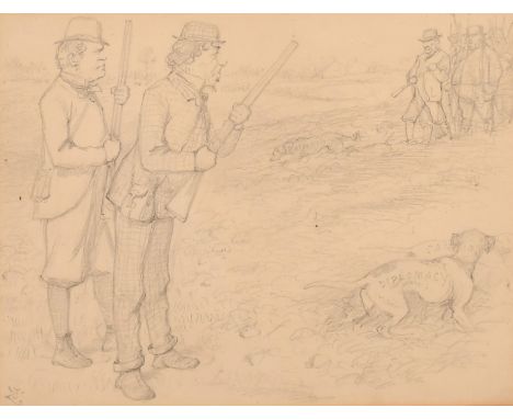 John Tenniel (1820-1914), 'Caution Diplomacy', a sketch of gentleman hunters, pencil, signed with initials, 6.25" x 8" (16 x 