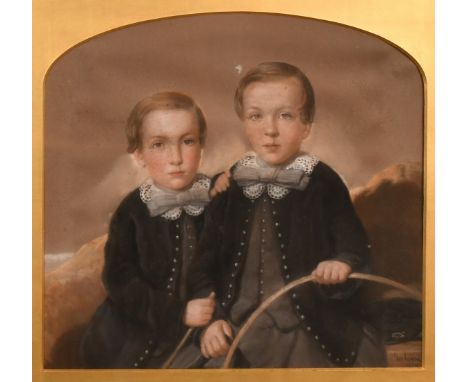 J. Buchanan, 19th Century, a portrait of two young boys, watercolour heightened in white, signed and dated 1859, 14.5" x 15.2