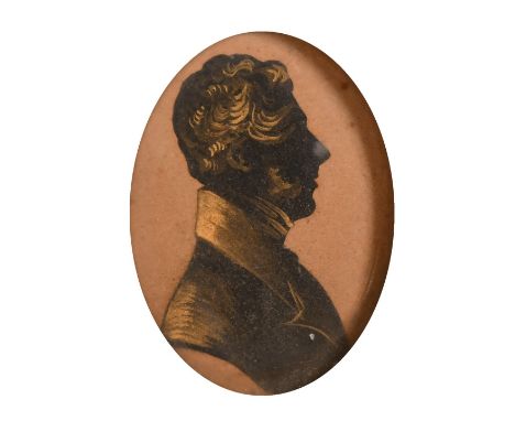 An Early 19th Century Silhouette portrait of a gentleman, thought to be the Duke of Wellington, heightened in gilt, 3" x 2.25