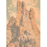 Hans Figura, A Peak in the Dolomites, colour woodblock, signed in pencil, inscribed faintly on the