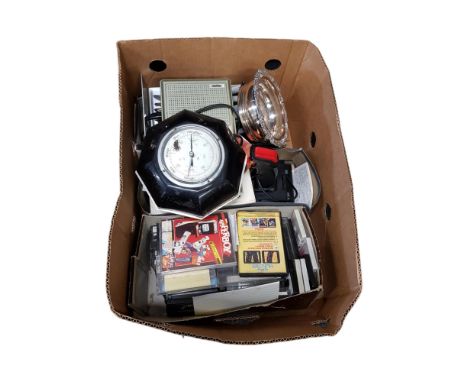 BOX LOT TO INCLUDE TAPE RECORDER AND CUTLERY 