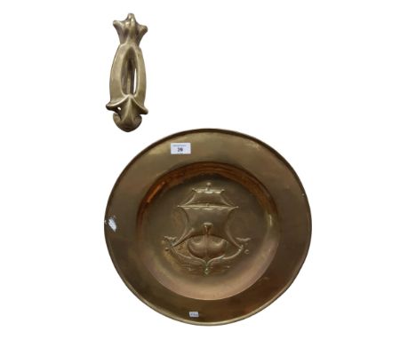 ORIGINAL ARTS &amp; CRAFTS BRASS PLAQUE &amp; DOOR KNOCKER 