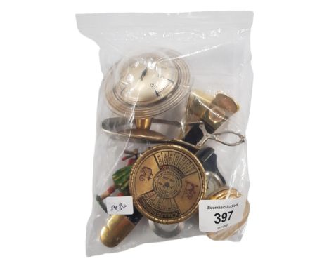 BAG OF MIXED ITEMS TO INCLUDE COMPASS, CIGAR CUTTER, TONGS ETC 