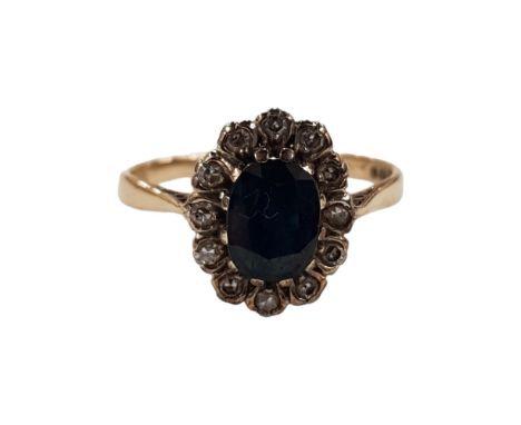 9 CARAT YELLOW GOLD SAPPHIRE &amp; DIAMOND RING 