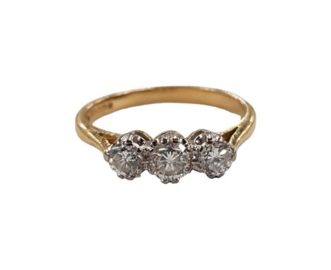 18 CARAT YELLOW GOLD 3 STONE DIAMOND RING WITH 0.50 CARAT OF DIAMONDS 