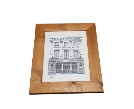 PINE FRAMED CROWN BAR PRINT 
