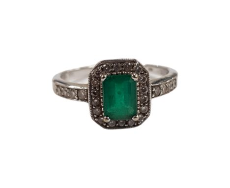 18 CARAT WHITE GOLD EMERALD &amp; DIAMOND RING