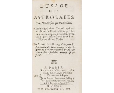 Bion (Nicolas) L'Usage de Astrolabes, Tant Universels que Particuliers, first edition, woodcut initials, head- and tail-piece