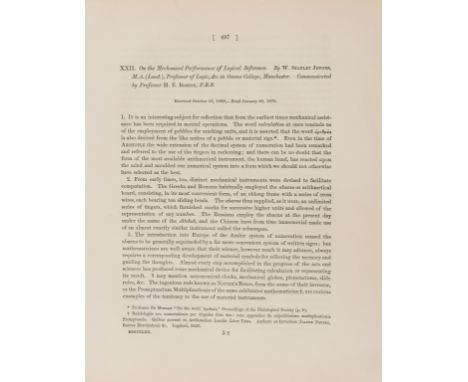 Jevons (William Stanley) On the mechanical performance of logical inference, in Philosophical Transactions of the Royal Socie