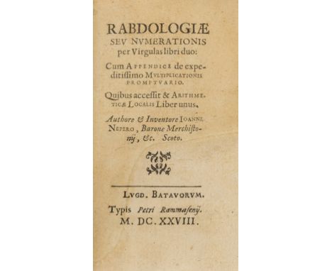 Napier (John) Rabdologiae seu Numerationis per Virgulas libri duo, third edition, 9 folding woodcut and letterpress plates, a