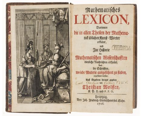 Wolff (Christian Johann von) Mathematisches Lexicon, first edition, Gothic letter, title printed in red and black, diagrams a