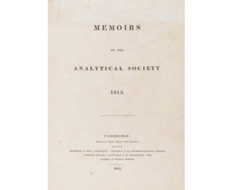 [Babbage (Charles) and John Herschel]. Memoirs of the Analytical Society 1813, first edition, errata f., ink inscription to h