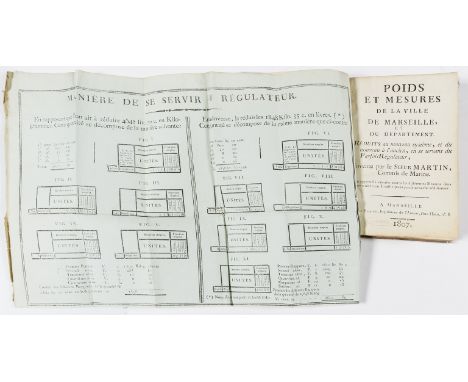 Martin (C. François) Poids et mesures de la ville de Marseille, 2 folding tables, 2 regulateurs printed on yellow card in poc