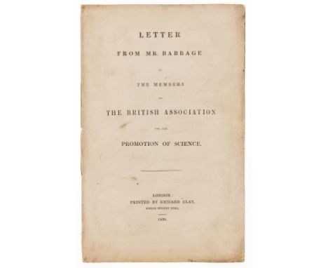 Babbage (Charles) Letter From Mr Babbage To The Members Of The British Association For The Promotion Of Science, first editio