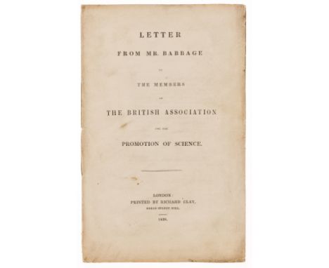 Babbage (Charles) Letter From Mr Babbage To The Members Of The British Association For The Promotion Of Science, first editio