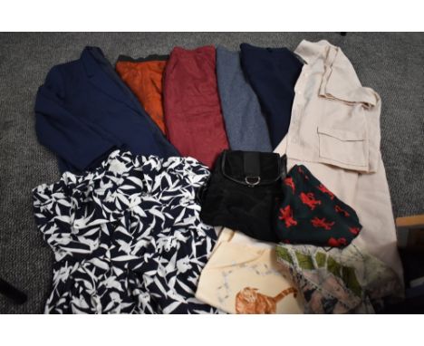 A selection of assorted ladies vintage skirts and blouses in a range of sizes including Jaeger wool skirt and Linen two piece