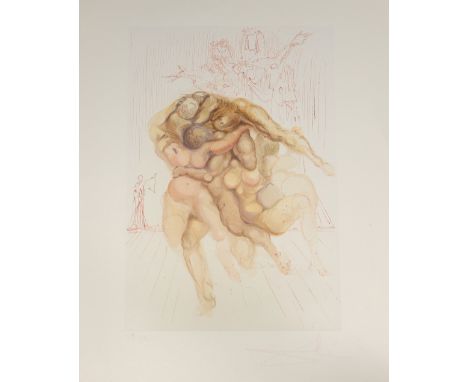  Salvador Dali. "The Wrathful". The Divine Comedy - Hell - Canto 8. 1963. Woodcut in colors on Rives vellum. Signed "Dali" in