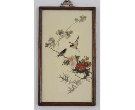  China lot of 4 panels decorated with flowers and birds around 1900 - Sizes: Hors cadre H 445mm L 345mm - Weight (K): 2,2kg -