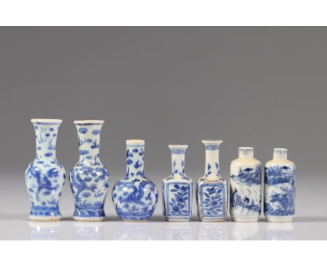  China lot 2 pairs of vases 1 pair of snuffboxes and blanc bleu porcelain vase late XIX - Sizes: Divers - Weight (K): 0,5kg -