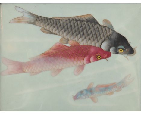  Japan porcelain and cloisonne plate "the carp" - Sizes: Hors cadre H 230mm L 300mm - Weight (K): 2,85kg - Condition: at firs