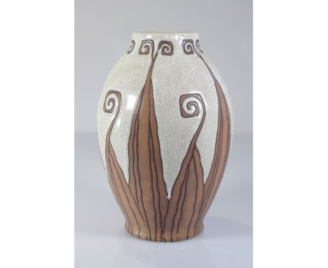  Charles Catteau (1880-1966). Boch Keramis stoneware vase with Maya decor. - Sizes: h 250mm l160mm - Weight (K): 2,05kg - Con