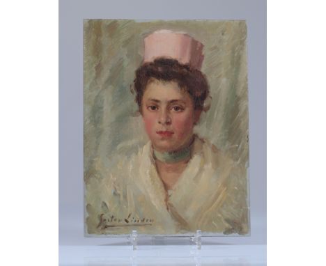  Gaston Linden - Oil on Panel "Young Woman" - Sizes: H 350mm L 265mm - Weight (K): 0,26kg - Condition: at first sight - good 
