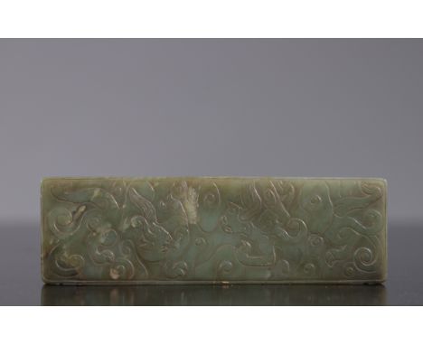  China ink holder "object of a scholar" in jade chilong decoration from the Qing period or earlier - Sizes: L 195mm l 60mm - 