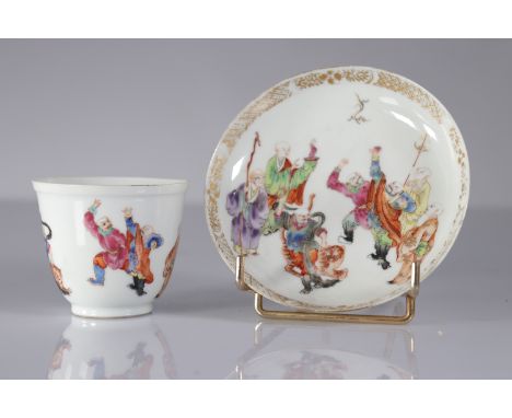 Bowl and under bowl in famille rose porcelain beautiful decoration of warriors - Sizes: Assiette D 130mm H bol 68mm - Weight