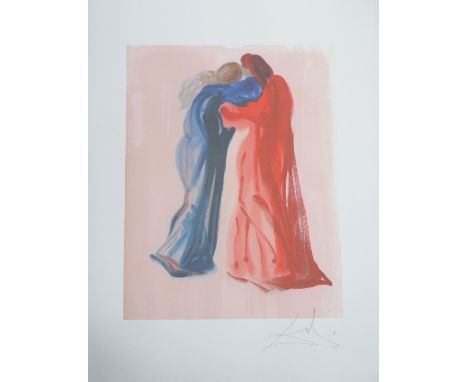  Salvador Dali. â€œDante and Beatriceâ€. Lithograph on arches paper. Signed "Dali" in pencil lower right. Features the emboss