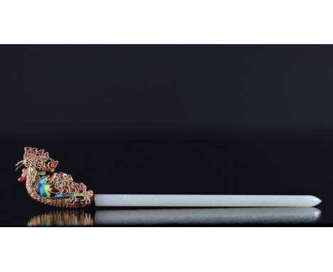  China hairpin in silver and jade Qing period - Sizes: L 190mm - Weight (K): 0,038kg - Condition: at first sight - good condi