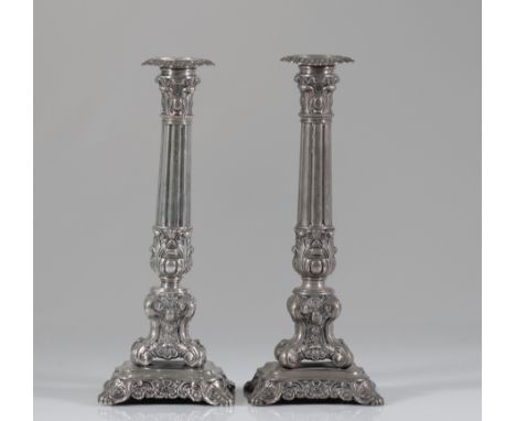  Pair of Louis XV style silver candlesticks - Sizes: H 300mm L 110mm - Weight (K): 0,69kg - Condition: at first sight - good 