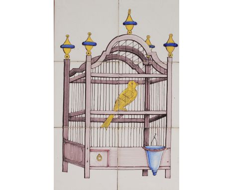  Tiles in Delft 18th "caged birds" - Sizes: Hors cadre H 385mm L 255mm - Weight (K): 1,56kg - Condition: After checking - wea