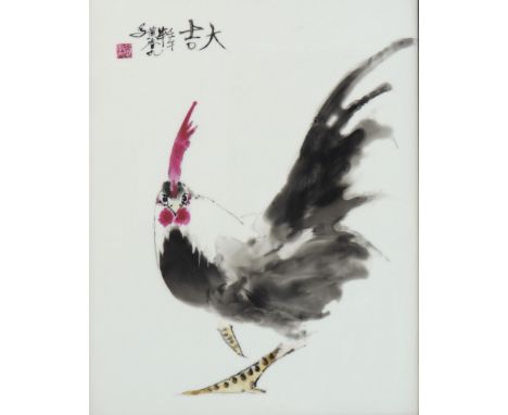  China porcelain plate decorated with a republic period rooster - Sizes: H 560m L 470mm - Weight (K): 3,2kg - Condition: at f