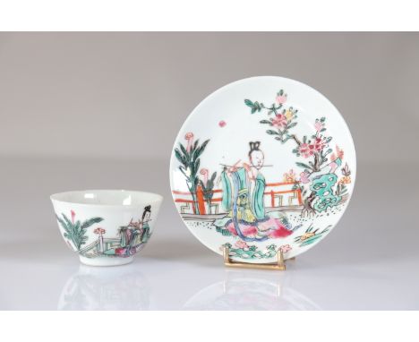  18th century Chinese porcelain bowl and under bowl decorated with a female musician - Sizes: Assiette D 100mm H bol 35mm - W